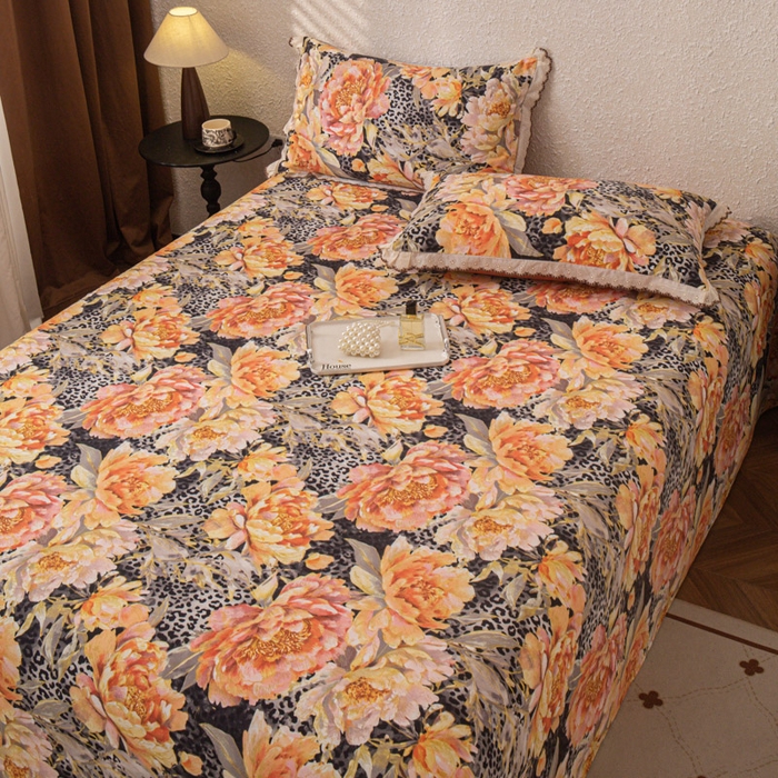 91家纺网 家纺一手货源 找家纺 优米家纺 2025新款加厚全棉磨毛提花纯色床单系列 花之舞