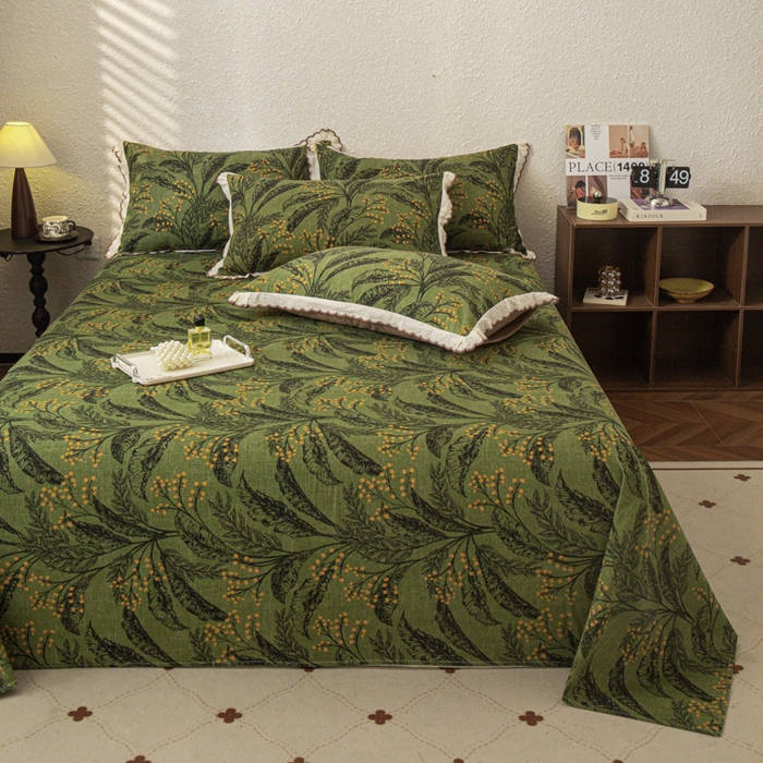 91家纺网 家纺一手货源 找家纺 优米家纺 2025新款加厚全棉磨毛提花纯色床单系列 陌上花开