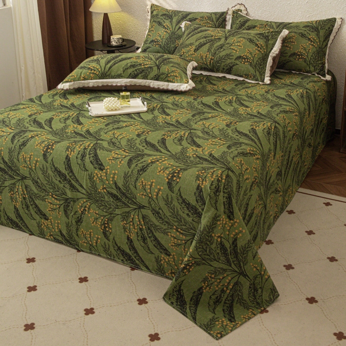 91家纺网 家纺一手货源 找家纺 优米家纺 2025新款加厚全棉磨毛提花纯色床单系列 陌上花开