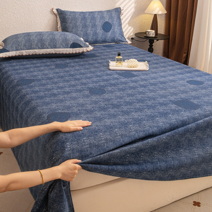 91家纺网 家纺一手货源 找家纺 优米家纺 2025新款加厚全棉磨毛提花纯色床单系列 青花岁月