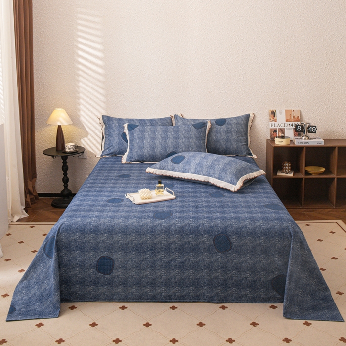 优米家纺 2025新款加厚全棉磨毛提花纯色床单系列 青花岁月