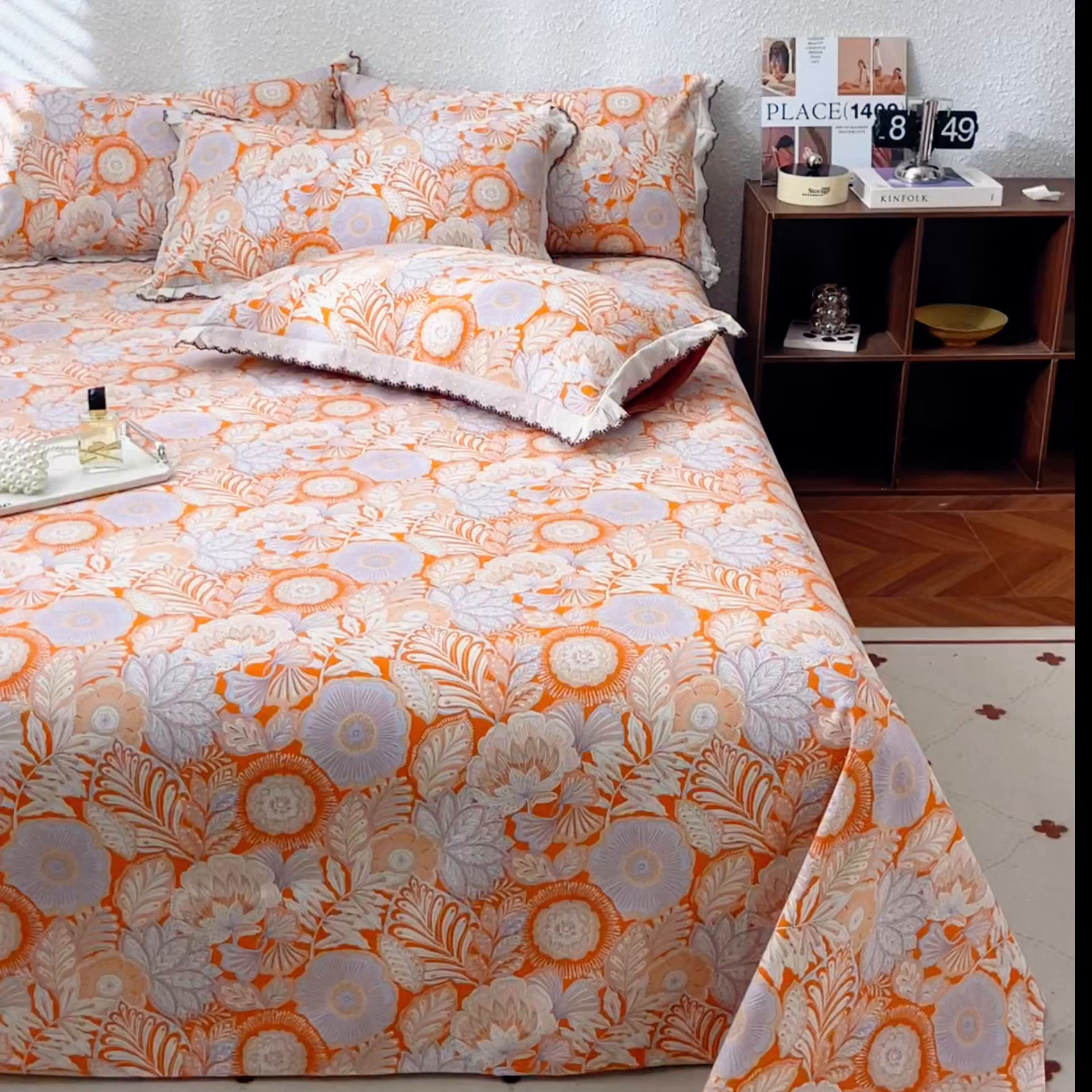 91家纺网 家纺一手货源 找家纺 优米家纺 2025新款加厚全棉磨毛提花纯色床单系列 满园花开