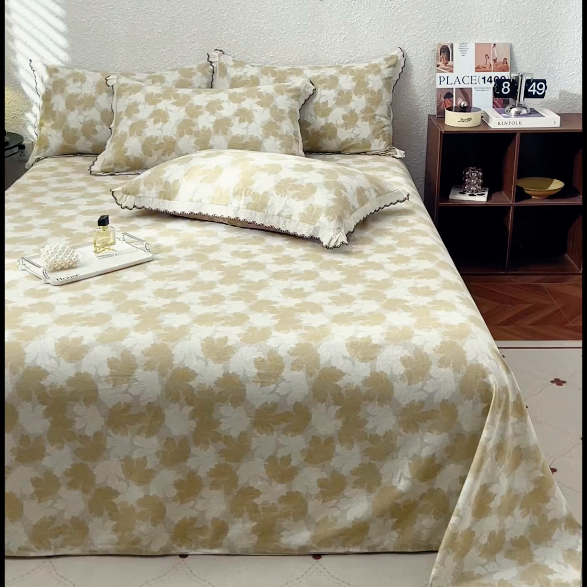 91家纺网 家纺一手货源 找家纺 优米家纺 2025新款加厚全棉磨毛提花纯色床单系列 水木年华