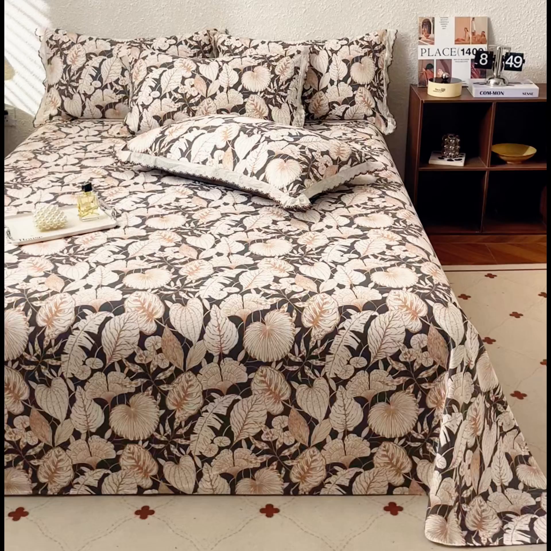 91家纺网 家纺一手货源 找家纺 优米家纺 2025新款加厚全棉磨毛提花纯色床单系列 漫步花庭