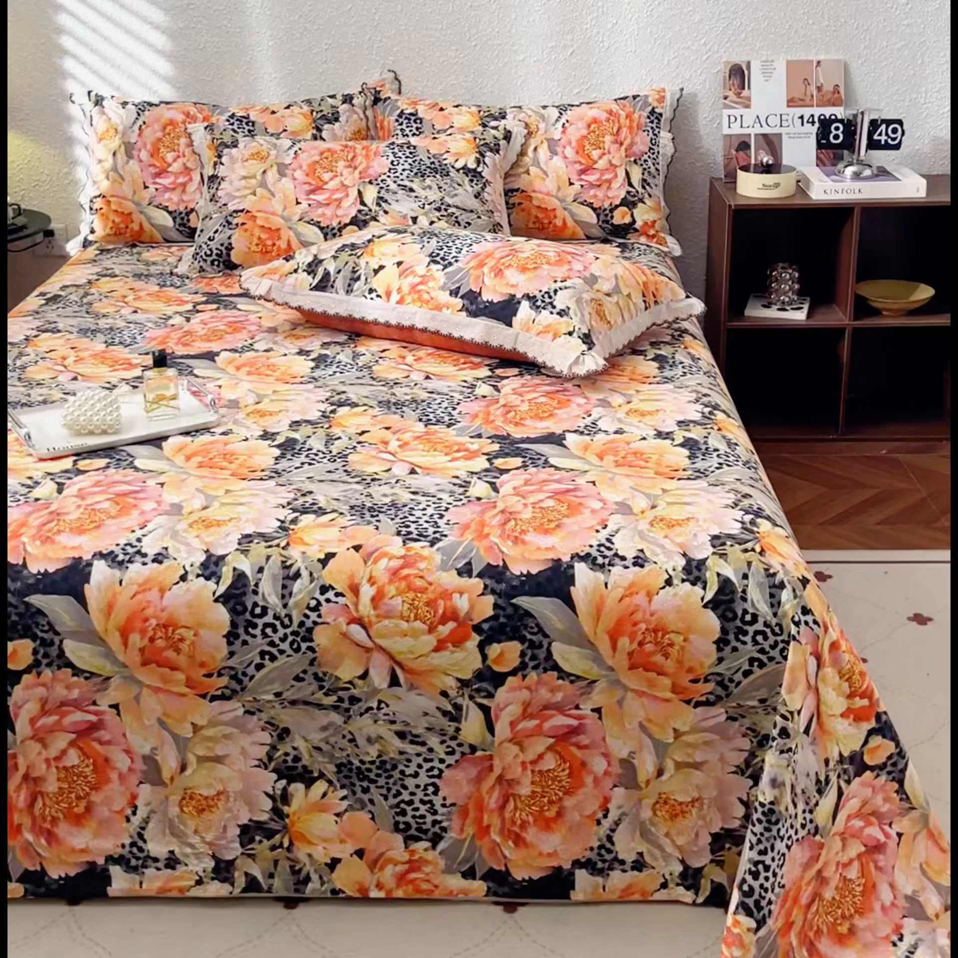 91家纺网 家纺一手货源 找家纺 优米家纺 2025新款加厚全棉磨毛提花纯色床单系列 花之舞