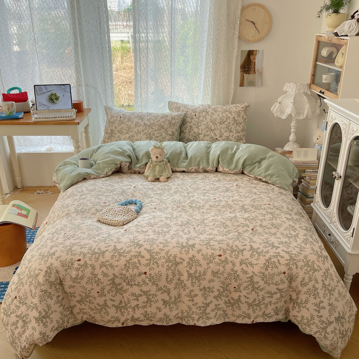 91家纺网 家纺一手货源 找家纺 星禾优选 2025新款甄选三层纱印花四件套 秋月梨