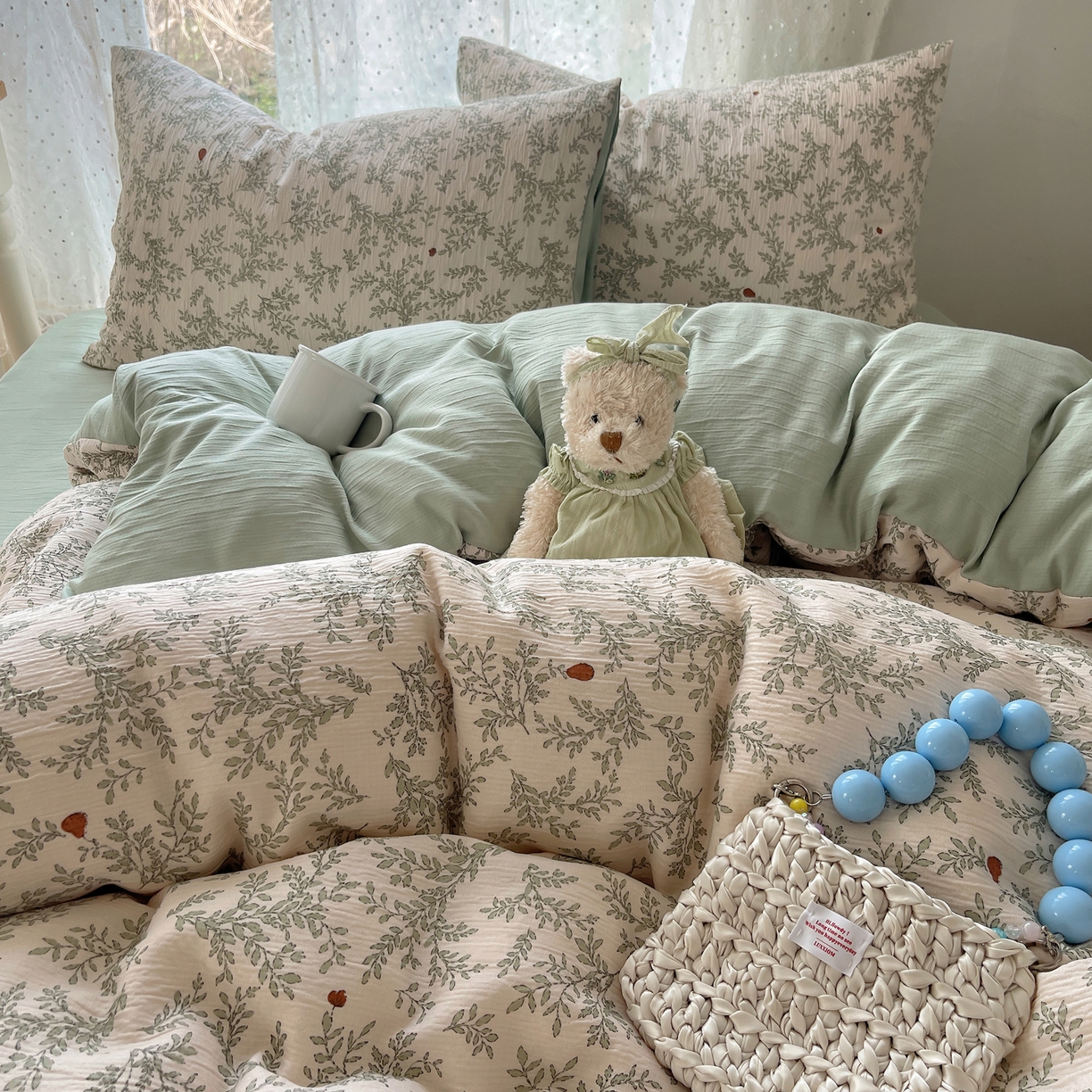 91家纺网 家纺一手货源 找家纺 星禾优选 2025新款甄选三层纱印花四件套 秋月梨