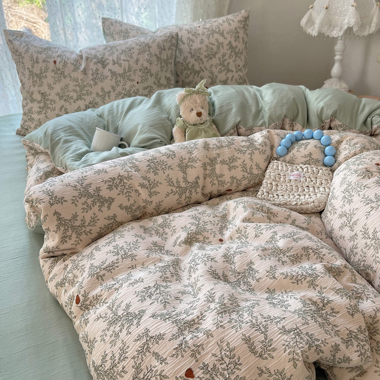 91家纺网 家纺一手货源 找家纺 星禾优选 2025新款甄选三层纱印花四件套 秋月梨