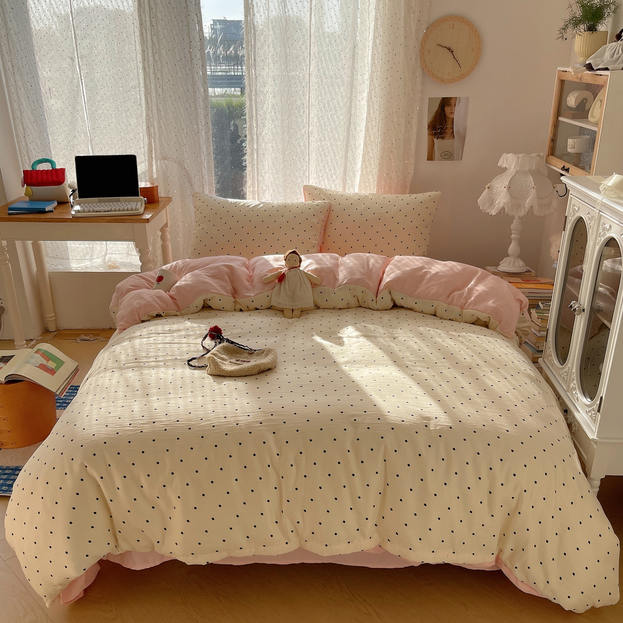 91家纺网 家纺一手货源 找家纺 星禾优选 2025新款甄选三层纱印花四件套 小黑豆