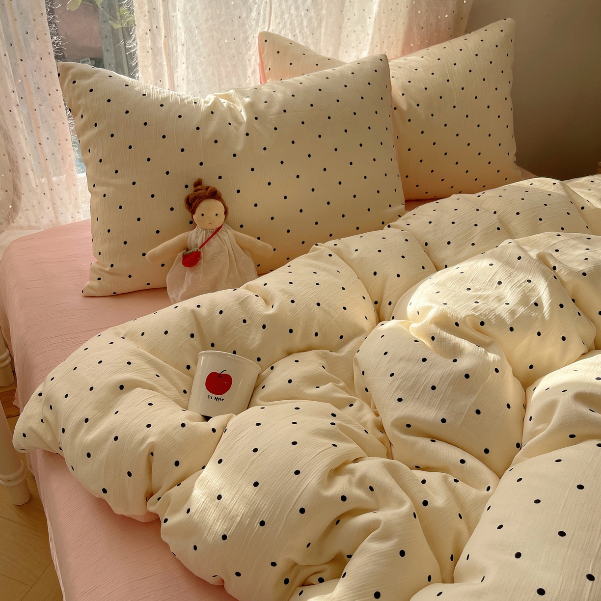 91家纺网 家纺一手货源 找家纺 星禾优选 2025新款甄选三层纱印花四件套 小黑豆