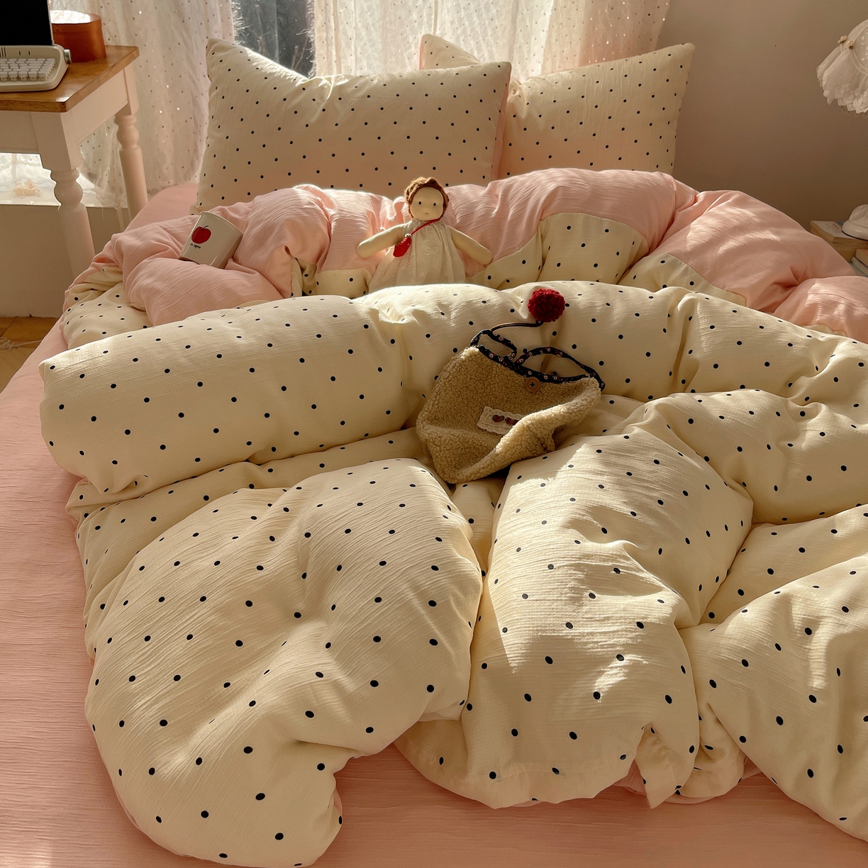 91家纺网 家纺一手货源 找家纺 星禾优选 2025新款甄选三层纱印花四件套 小黑豆