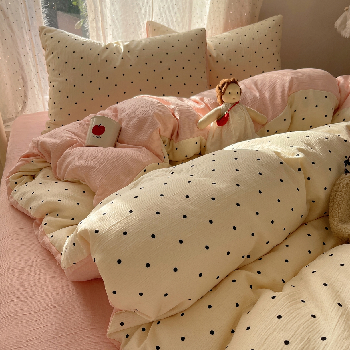 91家纺网 家纺一手货源 找家纺 星禾优选 2025新款甄选三层纱印花四件套 小黑豆