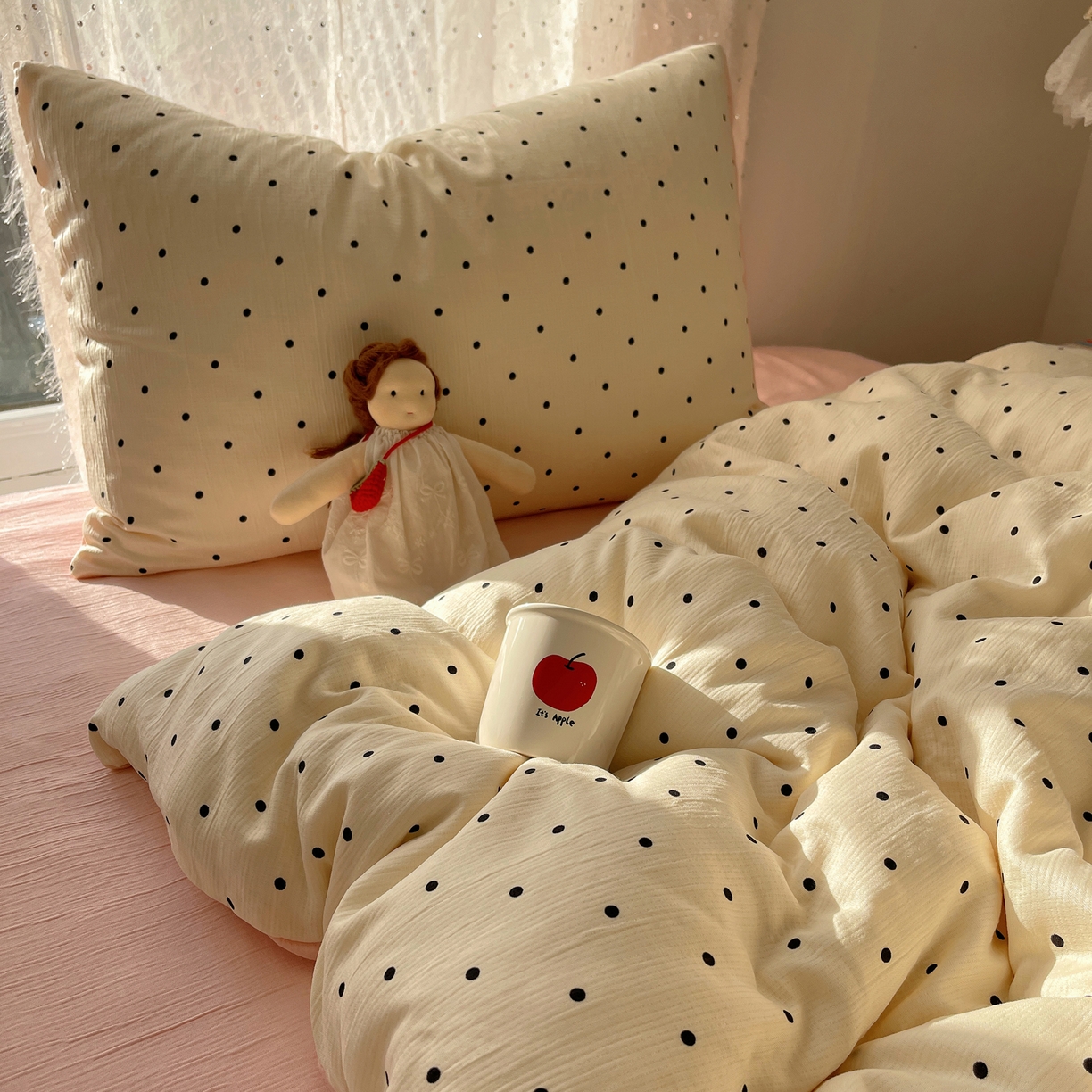 91家纺网 家纺一手货源 找家纺 星禾优选 2025新款甄选三层纱印花四件套 小黑豆