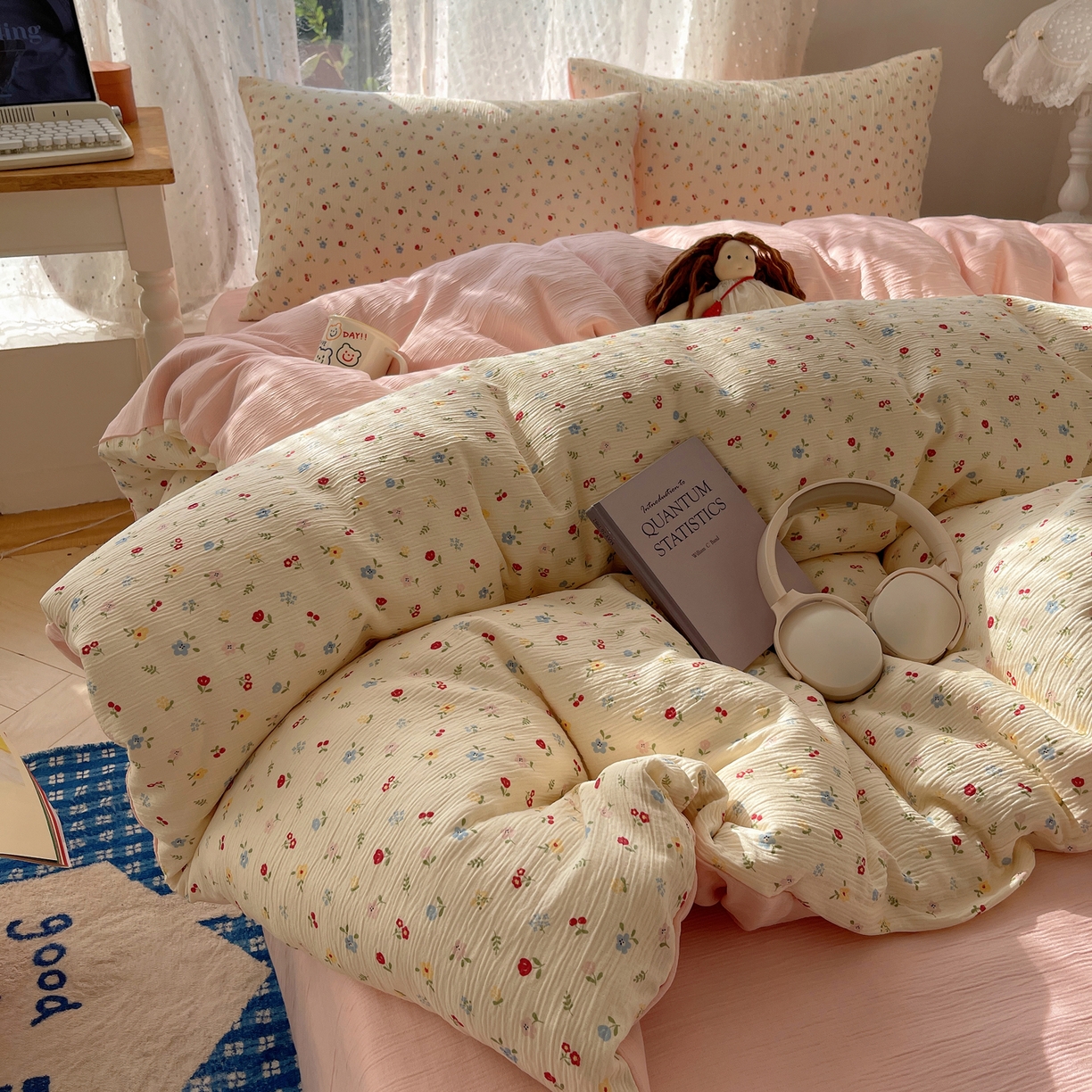 91家纺网 家纺一手货源 找家纺 星禾优选 2025新款甄选三层纱印花四件套 小花点点