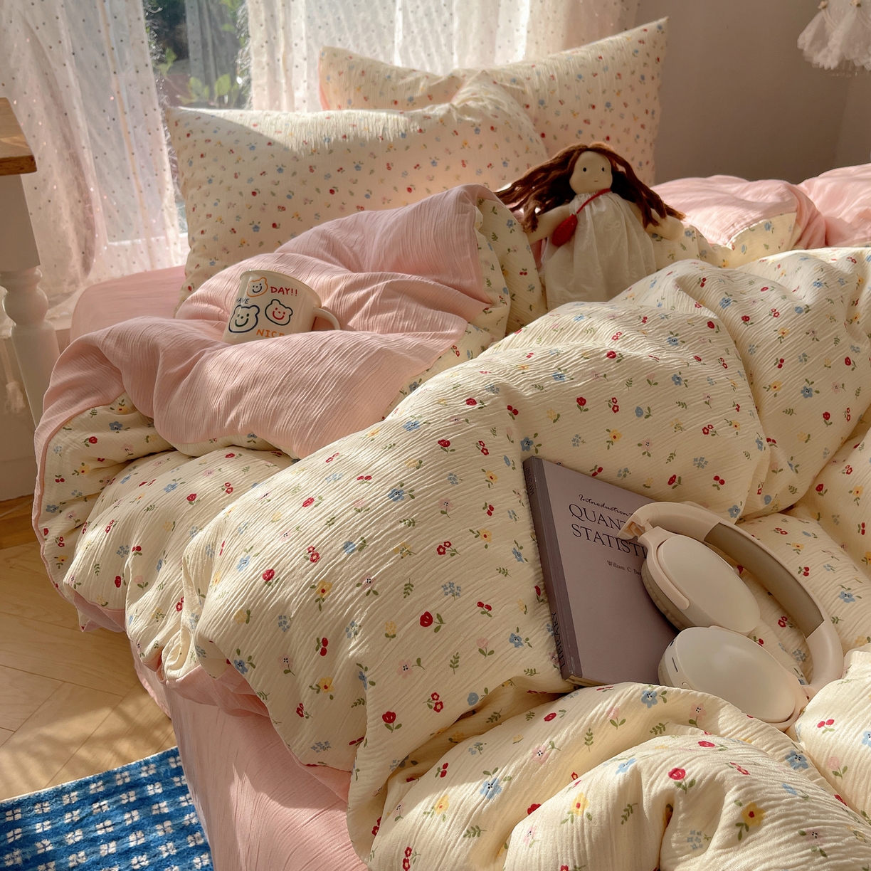 91家纺网 家纺一手货源 找家纺 星禾优选 2025新款甄选三层纱印花四件套 小花点点