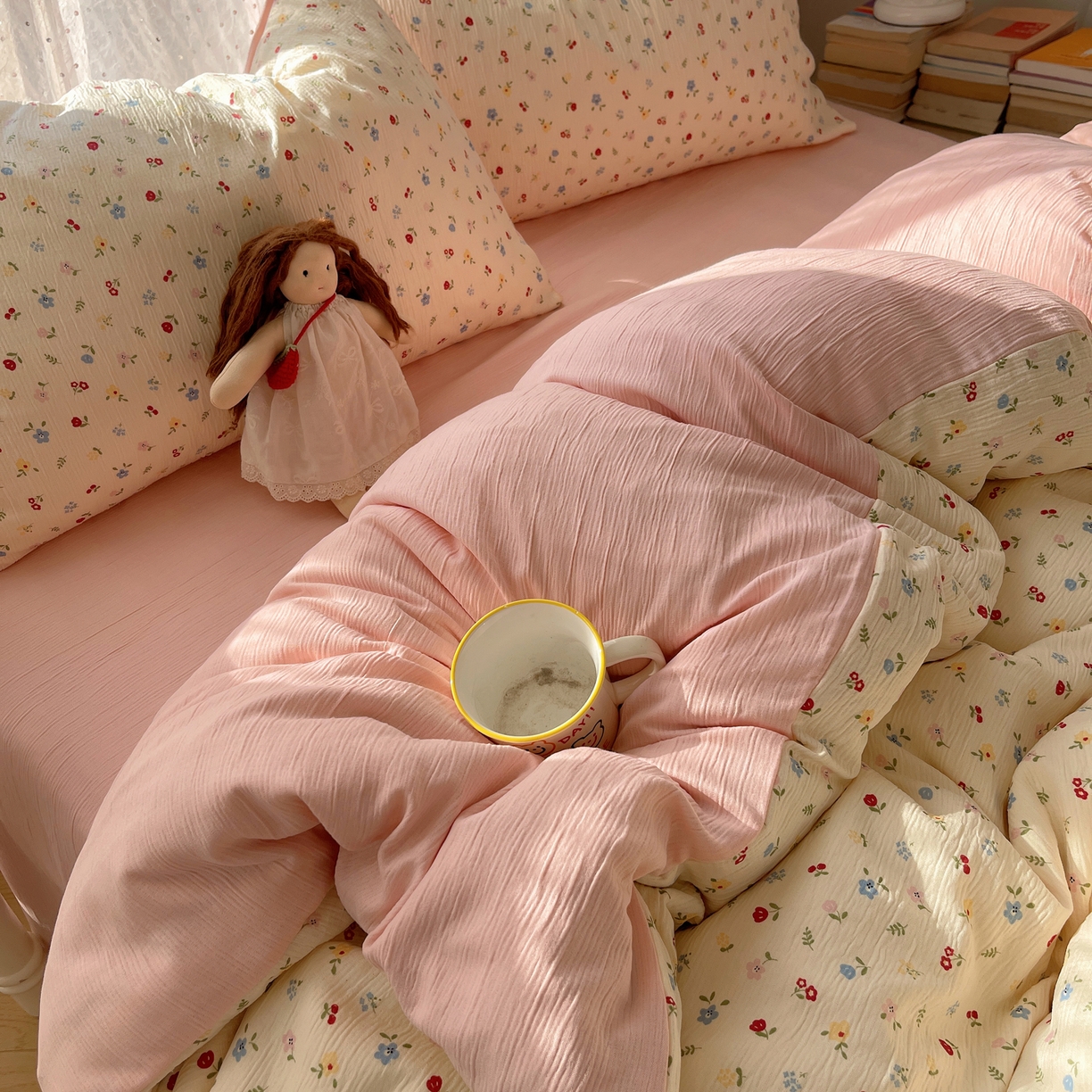 91家纺网 家纺一手货源 找家纺 星禾优选 2025新款甄选三层纱印花四件套 小花点点