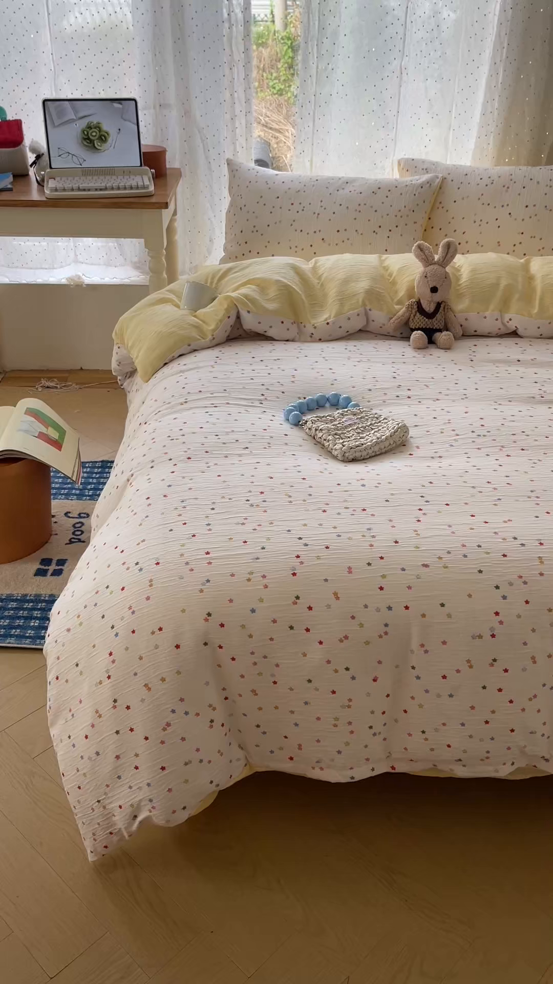 91家纺网 家纺一手货源 找家纺 星禾优选 2025新款甄选三层纱印花四件套 幸运星