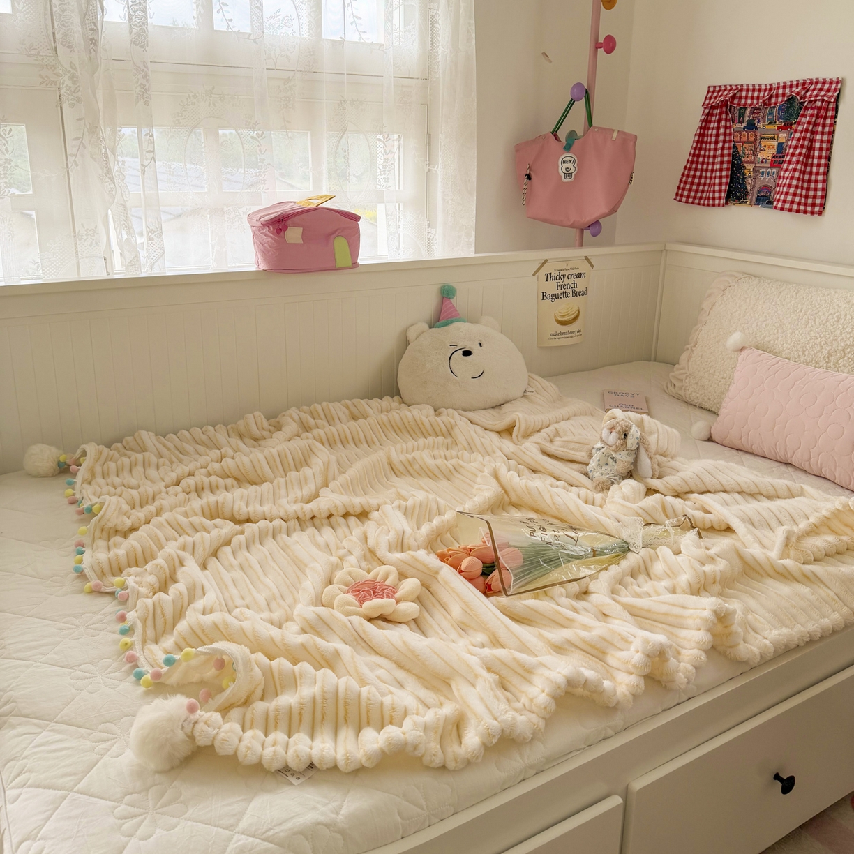 91家纺网 家纺一手货源 找家纺 潮邦创意家居 2025新款300G双面阳离子提花工艺球毯-花缀柔绒系列 花缀柔绒-暖橙