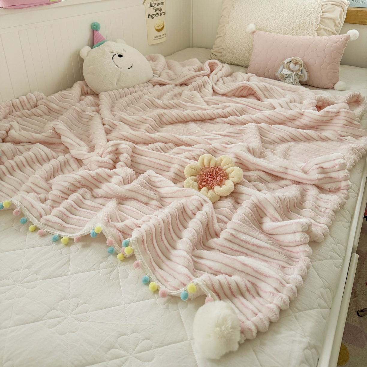 潮邦创意家居 2025新款300G双面阳离子提花工艺球毯-花缀柔绒系列 花缀柔绒-粉