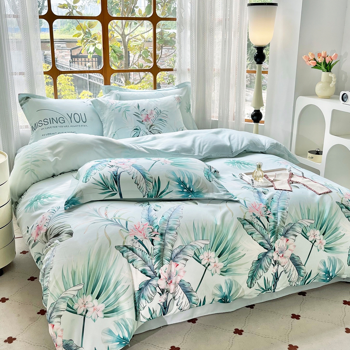 91家纺网 家纺一手货源 找家纺 佳宇轩 2025新款活性数码印花单人三件套双人四件套 晨露花语