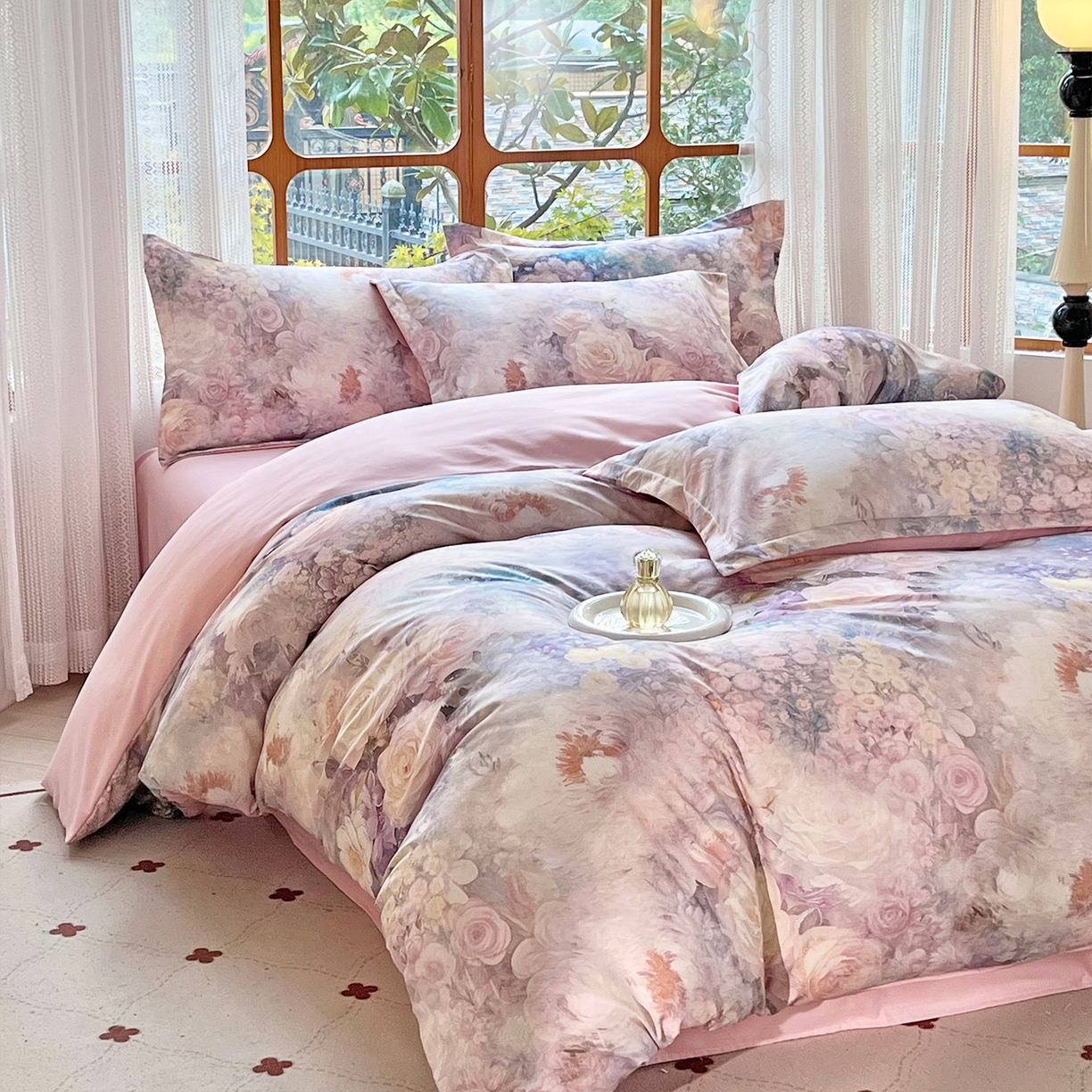 91家纺网 家纺一手货源 找家纺 佳宇轩 2025新款活性数码印花单人三件套双人四件套 粉黛轻舞