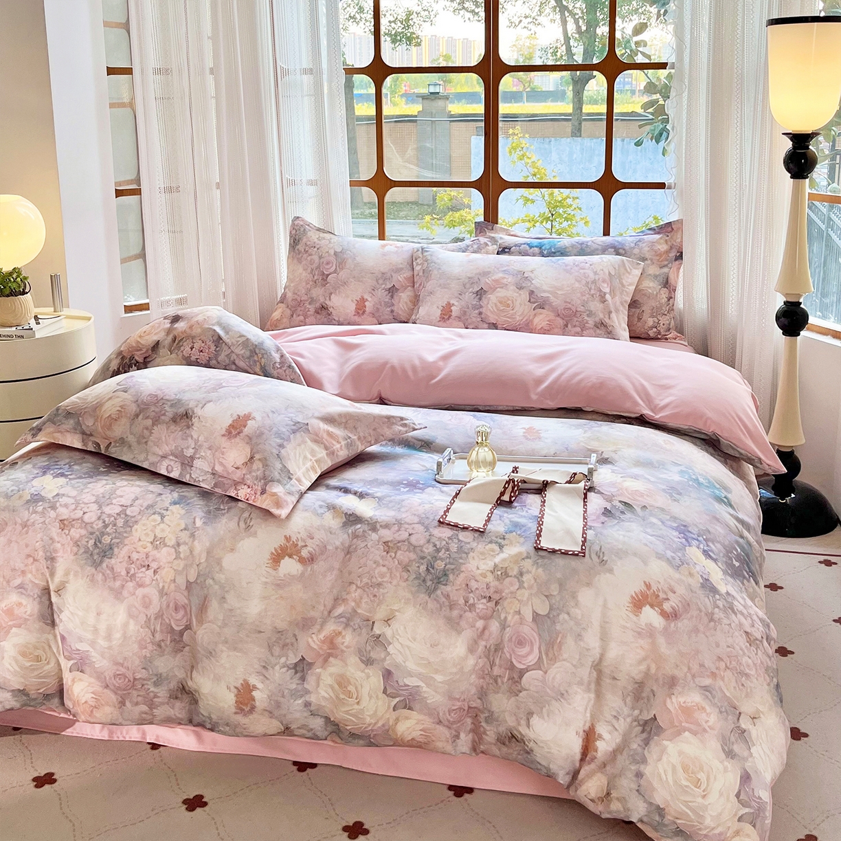 91家纺网 家纺一手货源 找家纺 佳宇轩 2025新款活性数码印花单人三件套双人四件套 粉黛轻舞