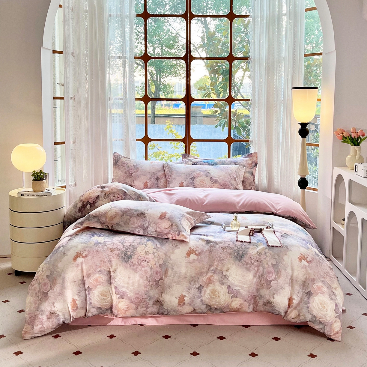 佳宇轩 2025新款活性数码印花单人三件套双人四件套 粉黛轻舞