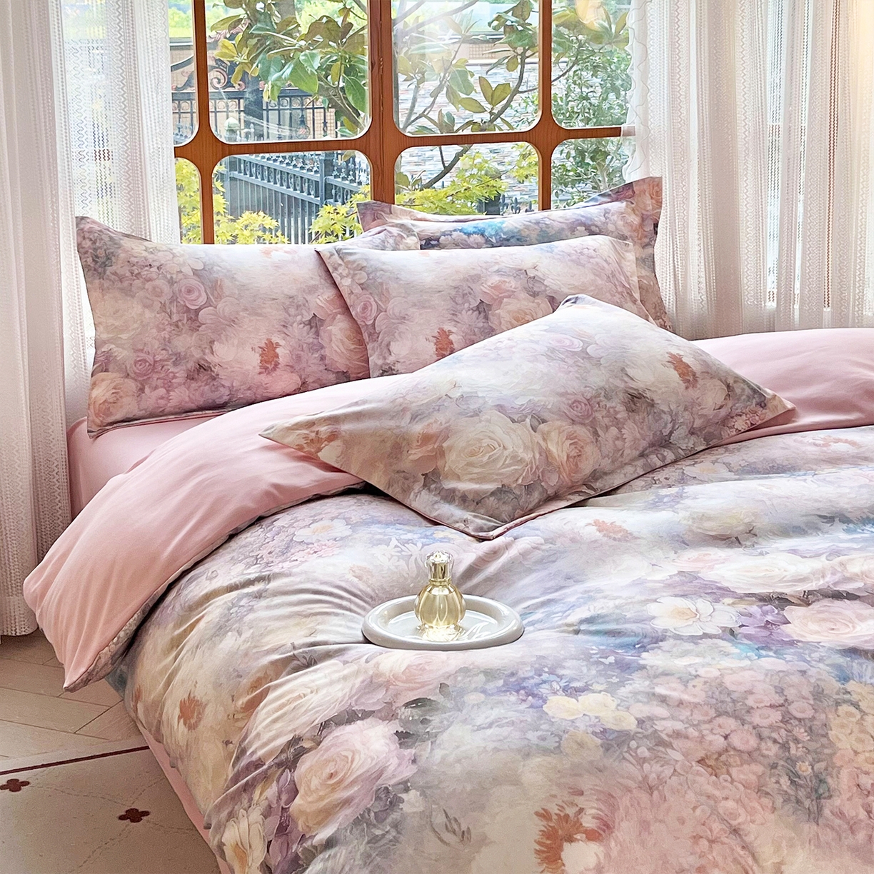 91家纺网 家纺一手货源 找家纺 佳宇轩 2025新款活性数码印花单人三件套双人四件套 粉黛轻舞