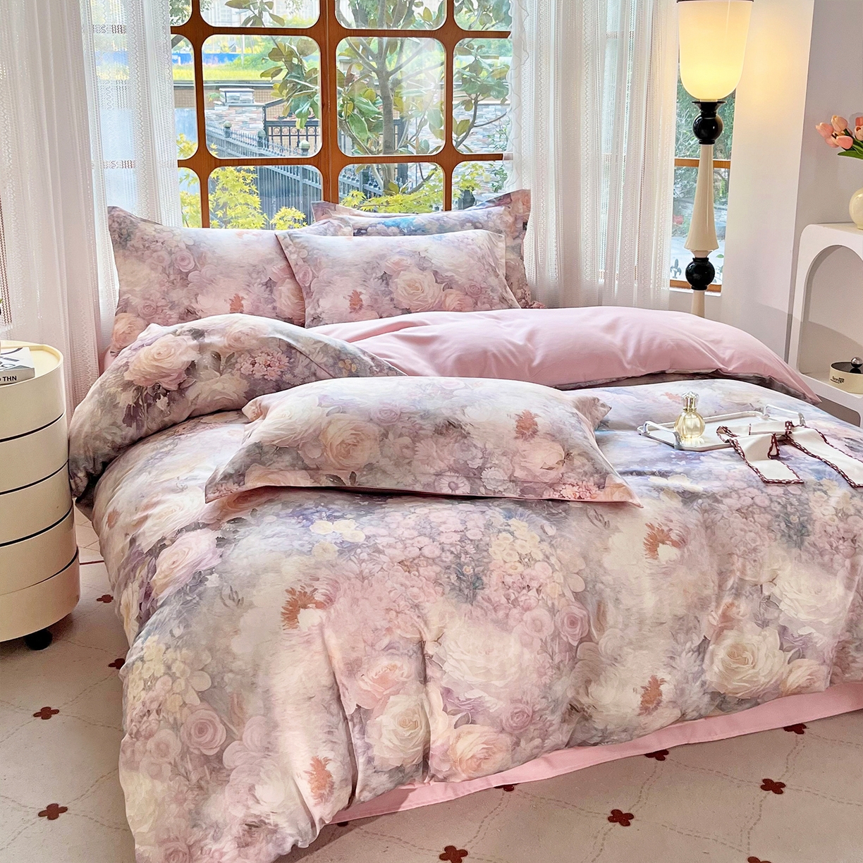 91家纺网 家纺一手货源 找家纺 佳宇轩 2025新款活性数码印花单人三件套双人四件套 粉黛轻舞