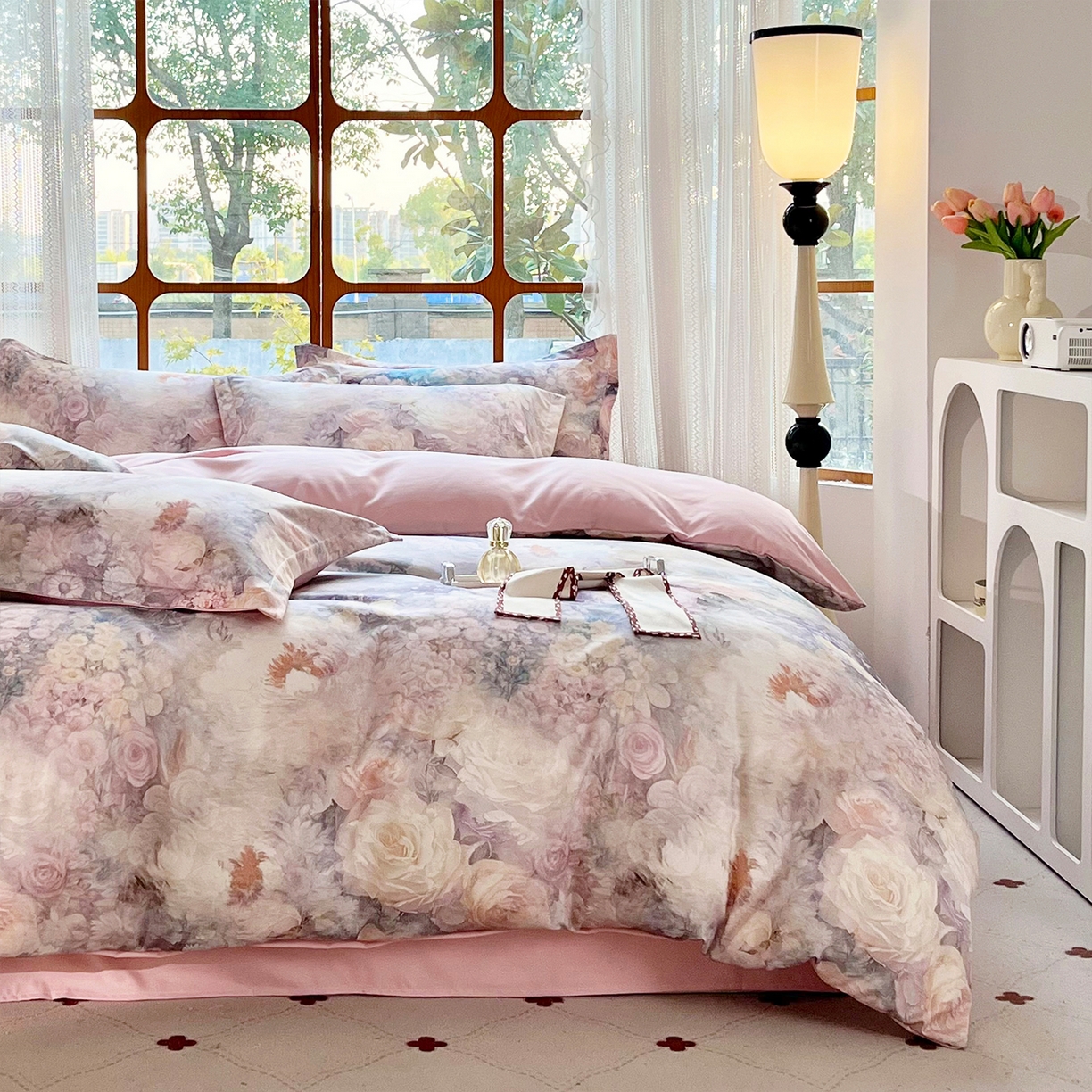 91家纺网 家纺一手货源 找家纺 佳宇轩 2025新款活性数码印花单人三件套双人四件套 粉黛轻舞