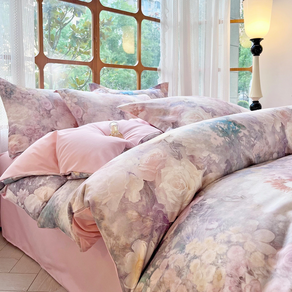 91家纺网 家纺一手货源 找家纺 佳宇轩 2025新款活性数码印花单人三件套双人四件套 粉黛轻舞