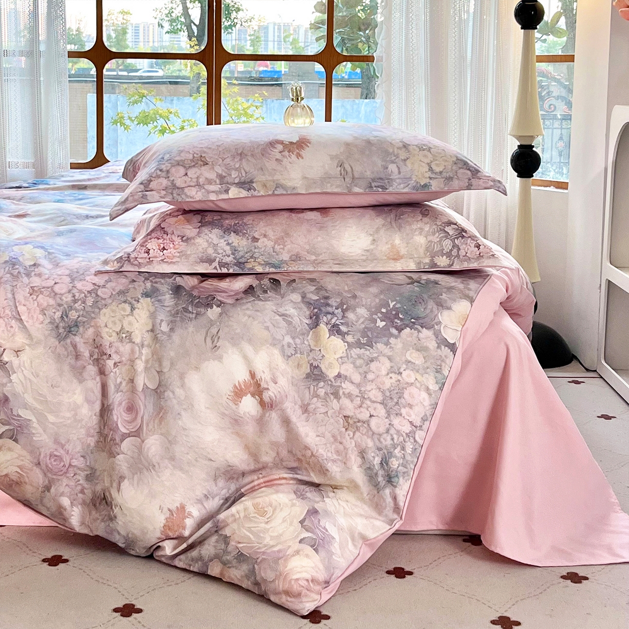 91家纺网 家纺一手货源 找家纺 佳宇轩 2025新款活性数码印花单人三件套双人四件套 粉黛轻舞