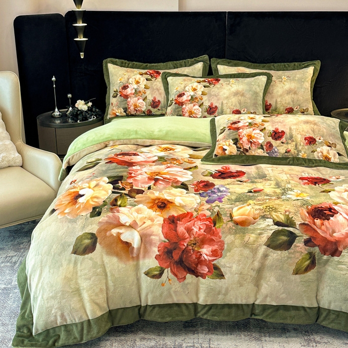 91家纺网 家纺一手货源 找家纺 （总）诺梵家纺 2025新款数码印花牛奶绒四件套（控价：159）,花本汐,玫瑰花园-豆沙,花未眠,暮光之城,漫野,玫瑰花园-紫,玫瑰花园-粉,听溪,伊甸园-粉,伊甸园-绿,印象巴黎,玫瑰花园-黄