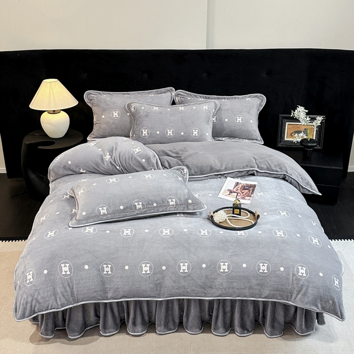 诺梵家纺 2025新款8斤加厚保暖金貂绒牛奶绒印花四件套 奢雅灰