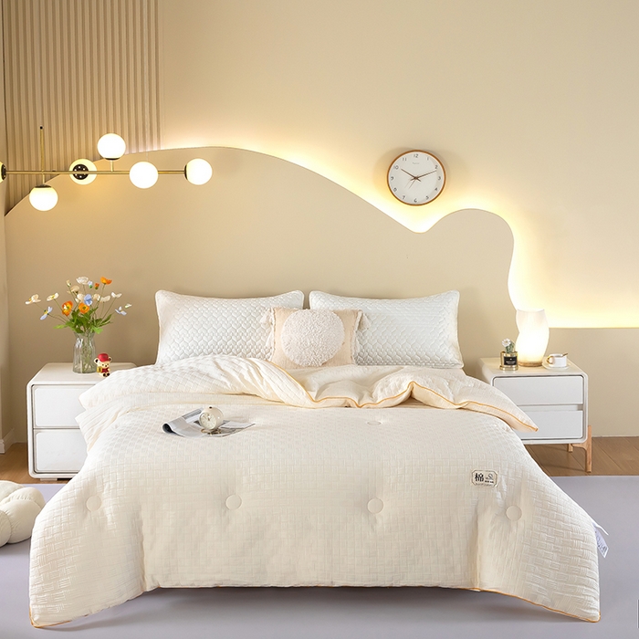 初相识被业 2025新款双拼原棉提花大豆纤维被被子被芯 小豆仙米白