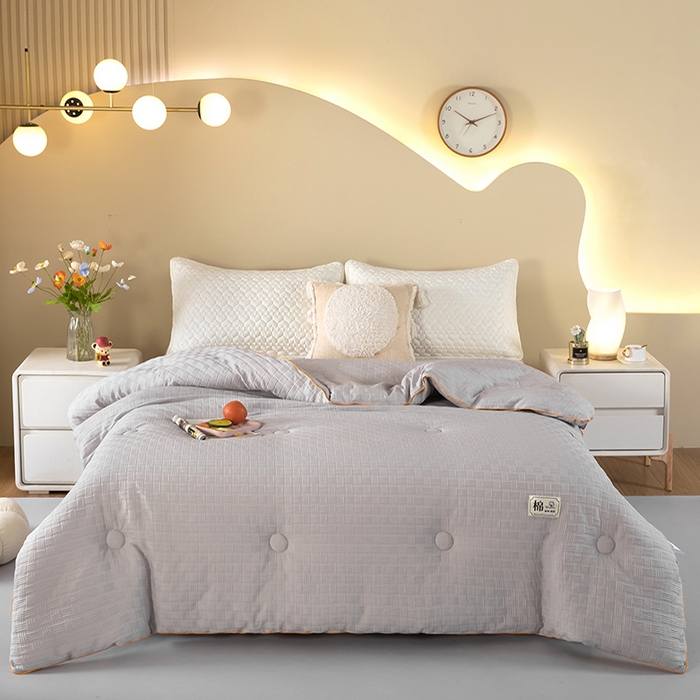 初相识被业 2025新款双拼原棉提花大豆纤维被被子被芯 小豆仙高级灰