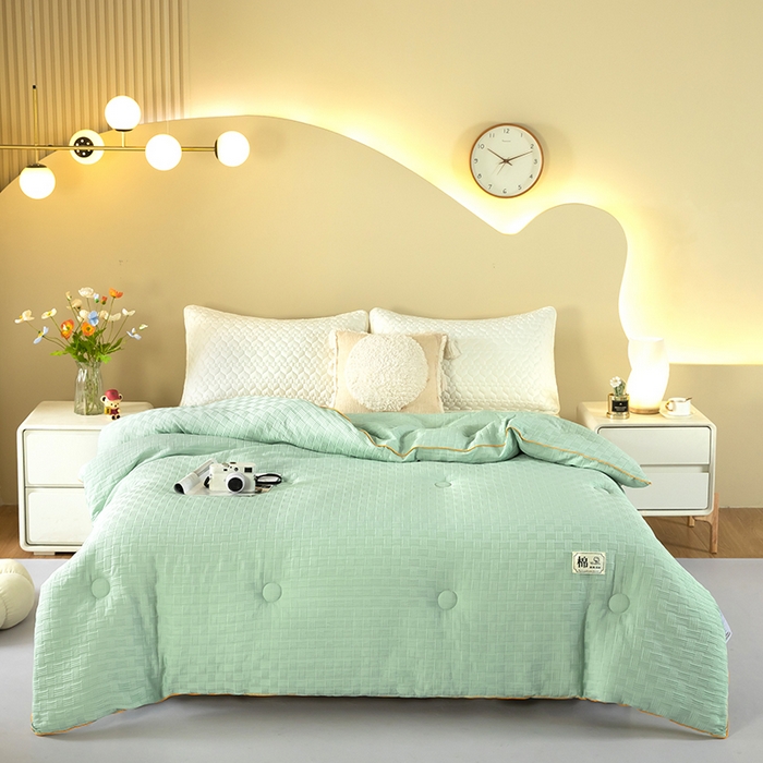 初相识被业 2025新款双拼原棉提花大豆纤维被被子被芯 小豆仙水绿