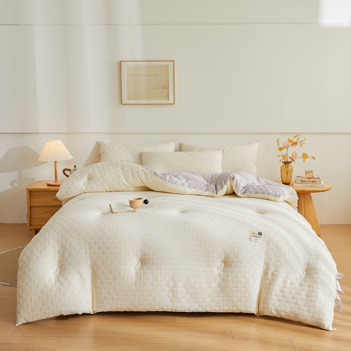 91家纺网 家纺一手货源 找家纺 初相识被业 2025新款双拼原棉提花大豆纤维被被子被芯 小豆仙白拼灰