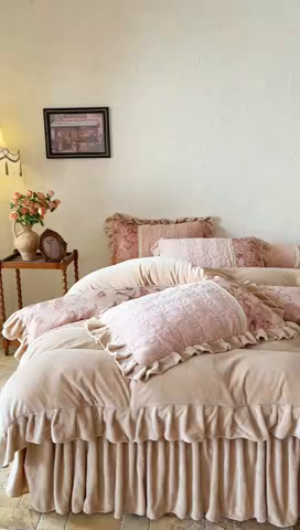 91家纺网 家纺一手货源 找家纺 瑞宝 2025新款全消光牛奶绒夹棉款床裙四件套-伊莲娜 伊莲娜-奶咖