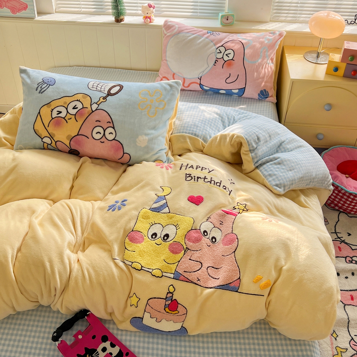 91家纺网 家纺一手货源 找家纺 （总）优选 2025新款高克重200g牛奶绒数码印花毛巾绣卡通四件套直播爆款电商爆款