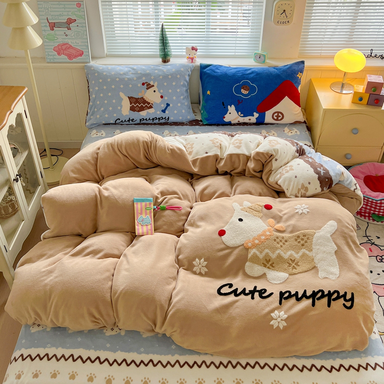 91家纺网 家纺一手货源 找家纺 （总）优选 2025新款高克重200g牛奶绒数码印花毛巾绣卡通四件套直播爆款电商爆款