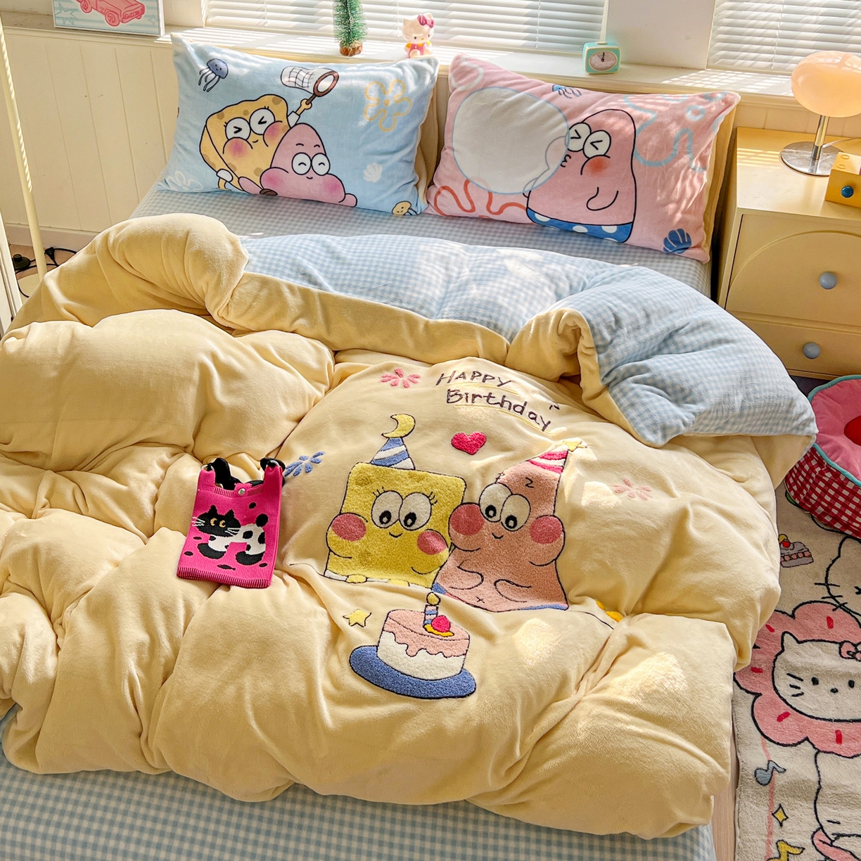 91家纺网 家纺一手货源 找家纺 （总）优选 2025新款高克重200g牛奶绒数码印花毛巾绣卡通四件套直播爆款电商爆款