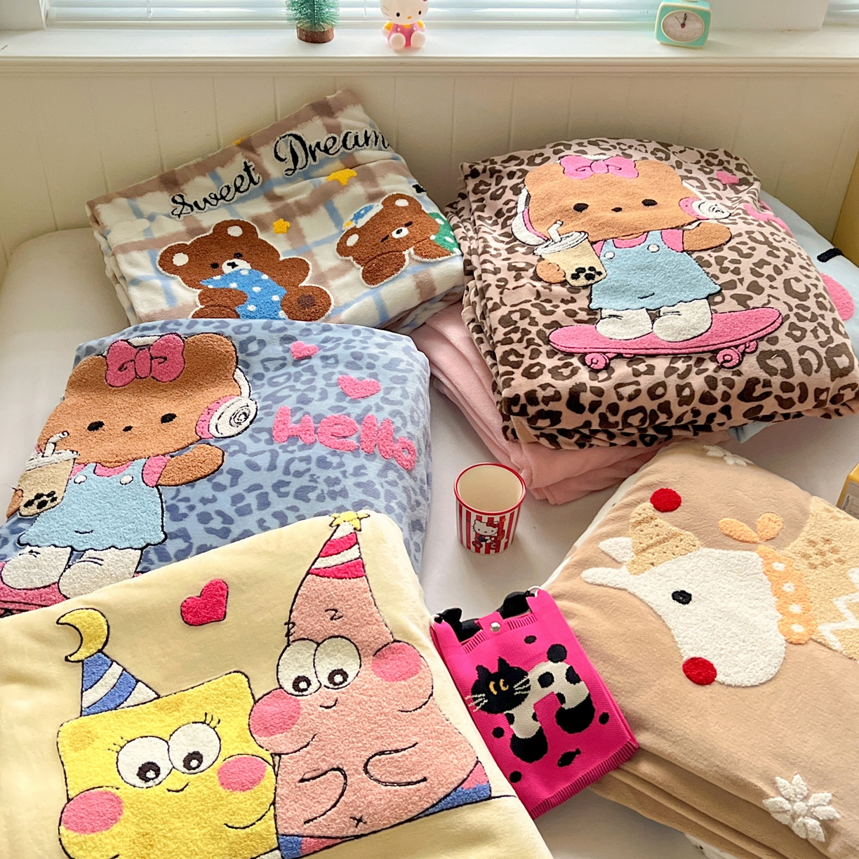 91家纺网 家纺一手货源 找家纺 优选 2025新款高克重200g牛奶绒数码印花毛巾绣卡通四件套直播爆款电商爆款 组合图