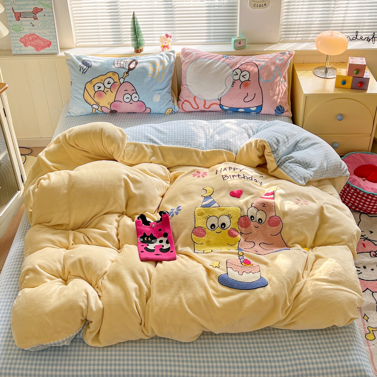 优选 2025新款高克重200g牛奶绒数码印花毛巾绣卡通四件套直播爆款电商爆款 生日派对