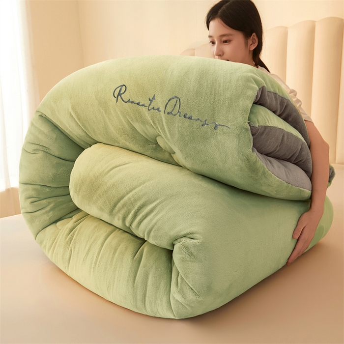 91家纺网 家纺一手货源 找家纺 美梦里 2025新款拼色牛奶绒绣花冬被被子被芯 抱拍