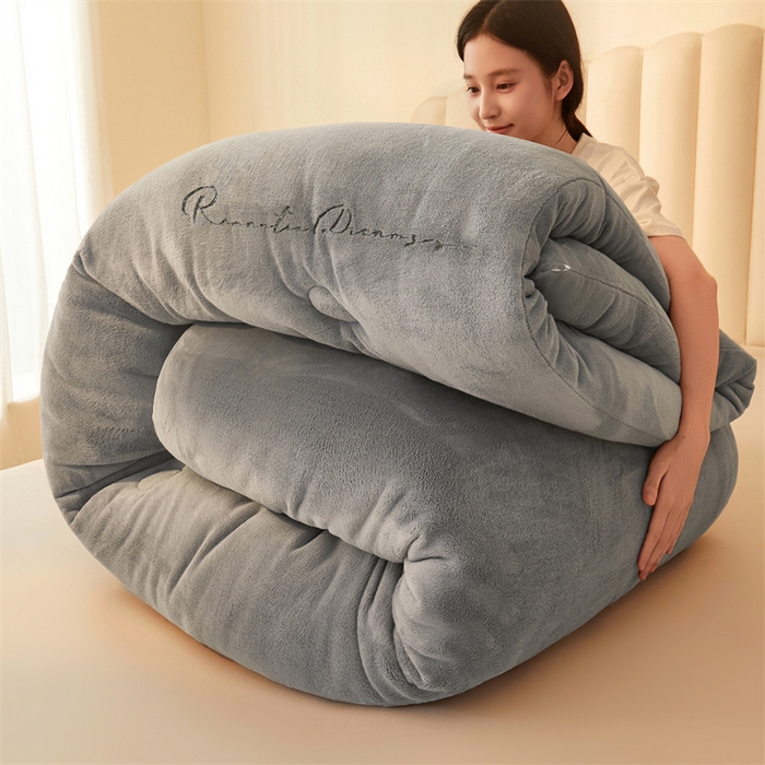 91家纺网 家纺一手货源 找家纺 美梦里 2025新款拼色牛奶绒绣花冬被被子被芯 抱拍