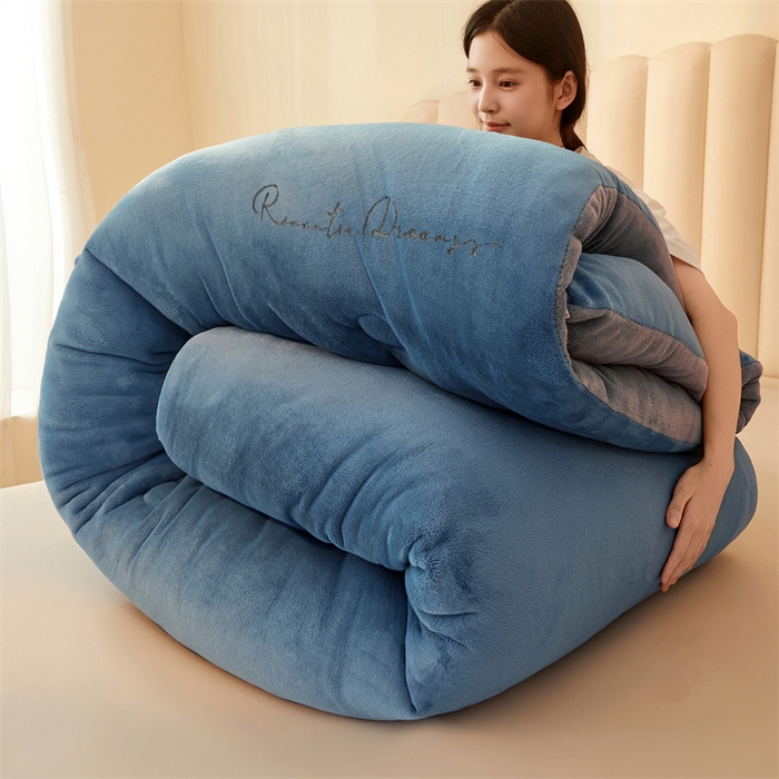 91家纺网 家纺一手货源 找家纺 美梦里 2025新款拼色牛奶绒绣花冬被被子被芯 抱拍