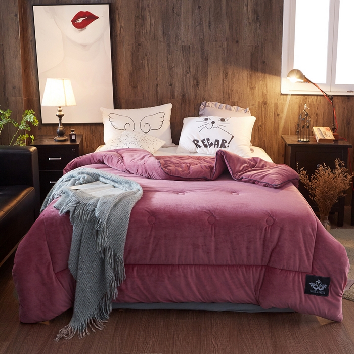 91家纺网 家纺一手货源 找家纺 美丽折家纺 2025新款纯色水晶绒冬被子被芯秋保暖冬被 豆沙