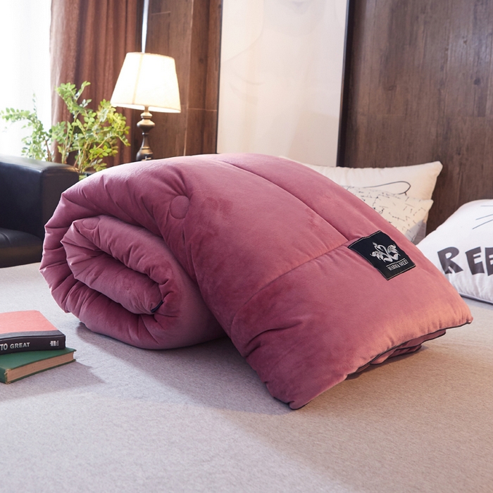 91家纺网 家纺一手货源 找家纺 美丽折家纺 2025新款纯色水晶绒冬被子被芯秋保暖冬被 豆沙