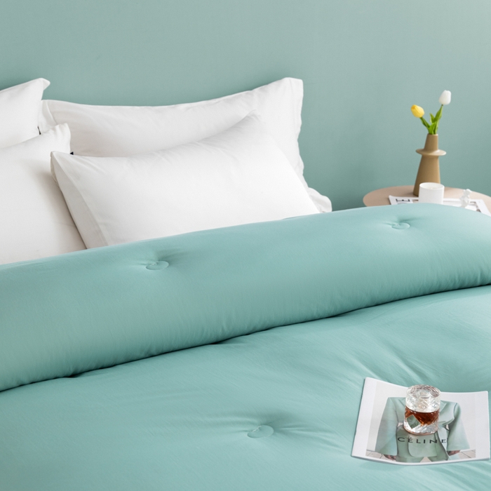 91家纺网 家纺一手货源 找家纺 美丽折家纺 2025新款大豆纤维四季被子加厚冬被被芯 豆绿